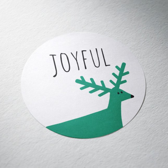Joyful Woodland Reindeer | Green Nordic Christmas Classic Round Sticker (Creator Uploaded)