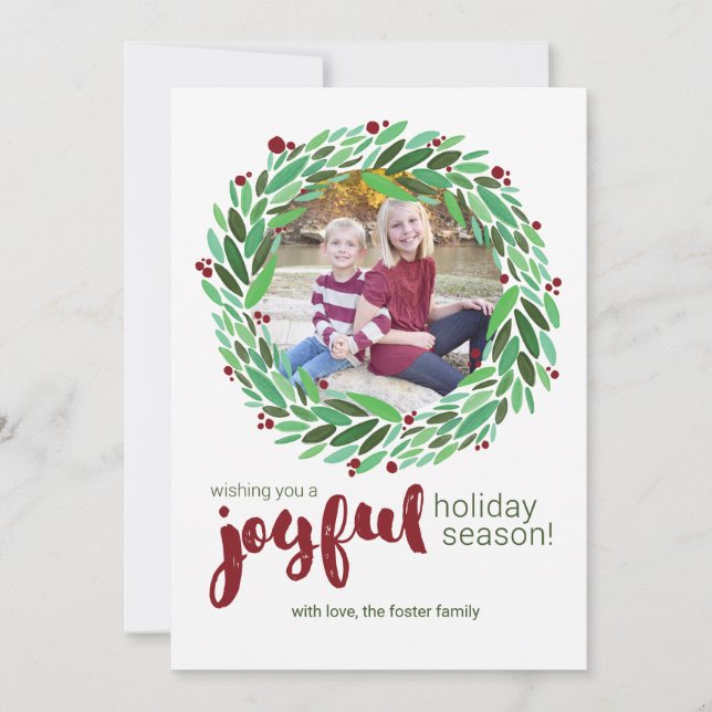 Joyful Wreath Holiday Photo Card (Front)