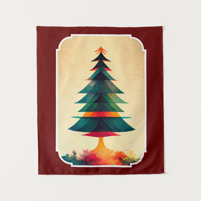 Joyfull Christmas Tree Geometric Artsy Design Tapestry (Front)