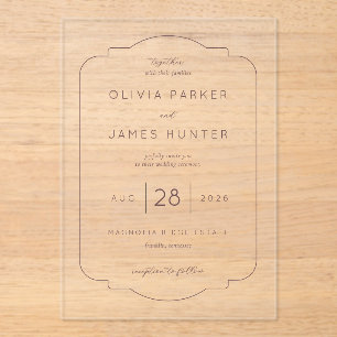 Joyfully Together Elegant Taupe Serif Acrylic Invitations