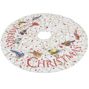 Joyous Backyard Birds & Winterberries Christmas Fleece Tree Skirt