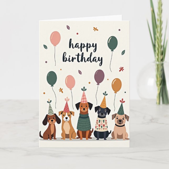 Joyous Birthday Dog Illustration Card (Front)