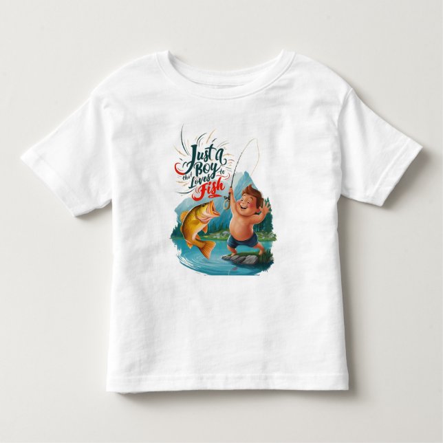 Joyous Boy Reeling in a Big Catch on Tranquil Lake Toddler T-Shirt (Front)