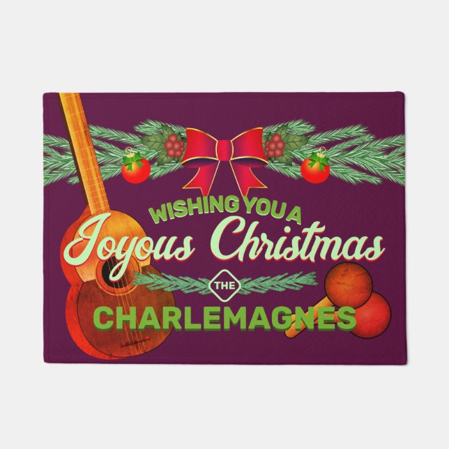 Joyous Christmas with Cuatro and Marac on BURGUNDY Doormat (Front)