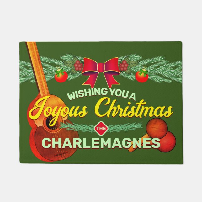 Joyous Christmas with Cuatro and Marac on GREEN Doormat (Front)