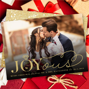 Joyous Diamond Ring Monogram Classic Wedding Holiday Card