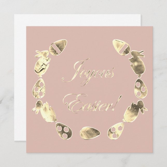 Joyous Easter Bunny Egg Elegant Pink Gold Easter Holiday Card (Front/Back)