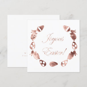 Joyous Easter Bunny Egg Elegant Rose Gold Easter Holiday Card