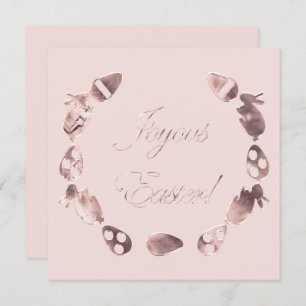 Joyous Easter Bunny Eggs Soft Pink Easter Holiday Card
