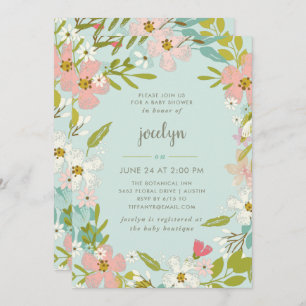 Joyous Floral   Mint Baby Shower Invitation