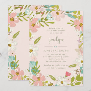 Joyous Floral Pink Baby Shower Invitation