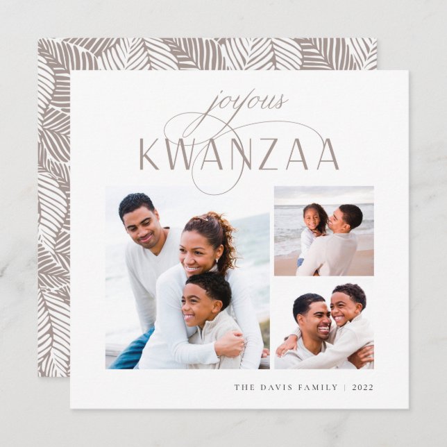 Joyous Flourish | 3 Photo Collage Kwanzaa Holiday Card (Front/Back)