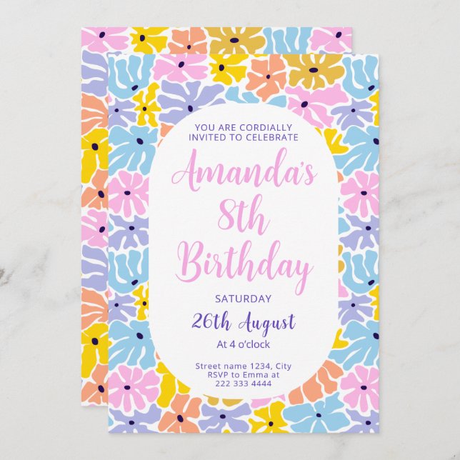 Joyous Flower Fiesta Birthday Invitation (Front/Back)