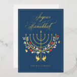 Joyous Hanukkah Festive Menorah Candle Photo<br><div class="desc">Joyous Hanukkah, send your Hanukkah wishes to your family and friends with our beautiful customisable photo card. Our design features our beautiful hand-drawn menorah candle in faux rose gold decorated with beautiful festive florals and leaves. Doves are also incorporated into this beautiful Hanukkah-inspired design. "Joyous Hanukkah" is written in a...</div>