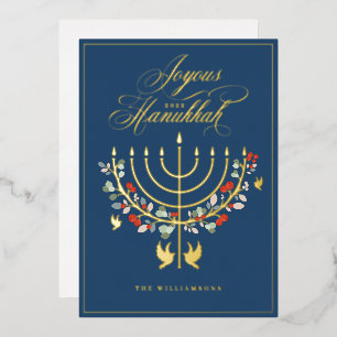 Joyous Hanukkah Festive Menorah Candle Photo