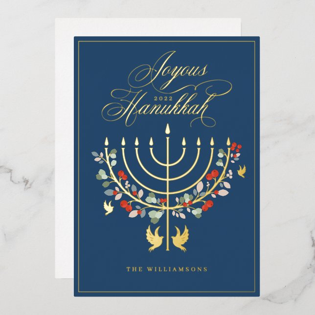 Joyous Hanukkah Festive Menorah Candle Photo (Front/Back)