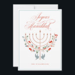 Joyous Hanukkah Festive Menorah Candle Photo Holiday Card<br><div class="desc">Joyous Hanukkah, send your Hanukkah wishes to your family and friends with our beautiful customisable photo card. Our design features our beautiful hand-drawn menorah candle in faux rose gold decorated with beautiful festive florals and leaves. Doves are also incorporated into this beautiful Hanukkah-inspired design. "Joyous Hanukkah" is written in a...</div>