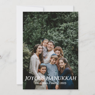 Joyous Hanukkah Simple Hanukkah family photo Holiday Card