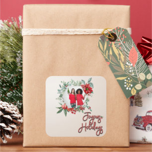 Joyous Holidays Custom Photo and Text Square Sticker