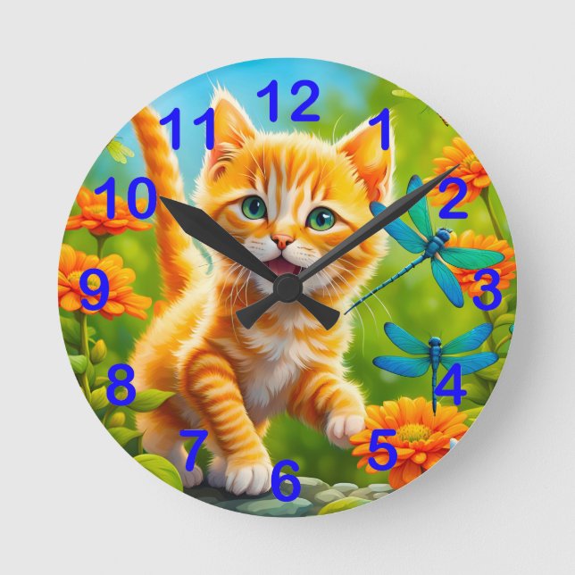 Joyous Kitten Round Clock (Front)