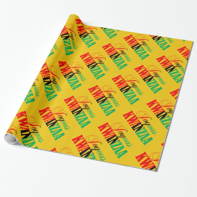 Joyous Kwanzaa Colours Typography Pattern Wrapping Paper (Unrolled)
