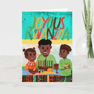 Joyous Kwanzaa Dad and Children with Kinara Card
