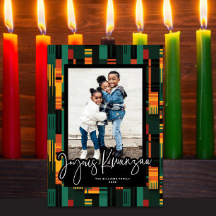 Joyous Kwanzaa Modern Script Kente Cloth Photo Holiday Card