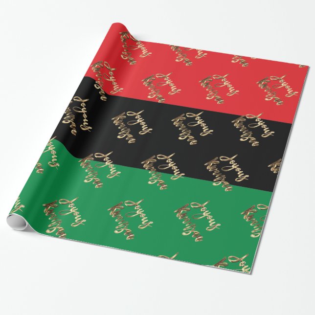 Joyous Kwanzaa RBG UNIA Afro-American Flag Wrapping Paper (Unrolled)