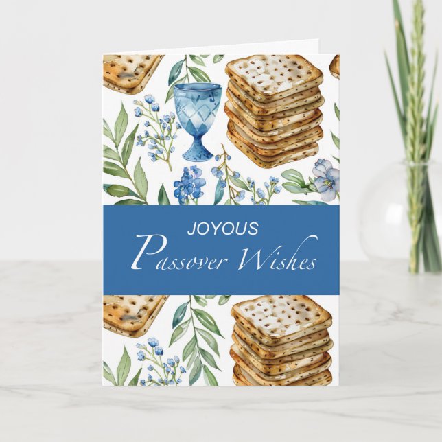 Joyous Passover Wishes with Matzah Wine Cup Flower Card (Front)