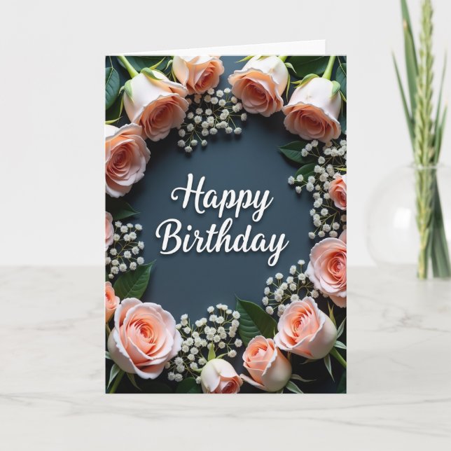 Joyous Peach Rose Card (Front)