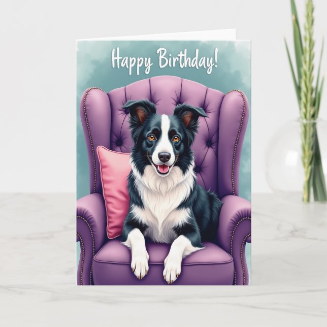 Joyous Pup Chair Birthday Card (Front)