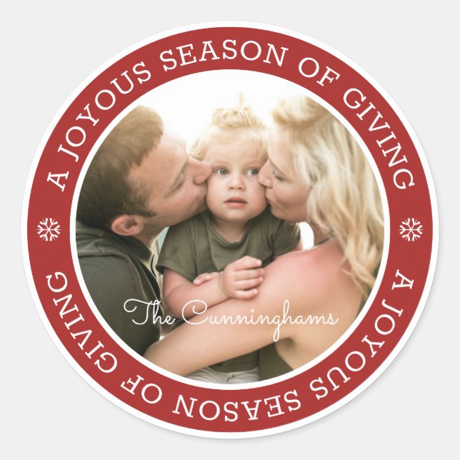 Joyous Season's Greetings | Custom Photo Classic Round Sticker (Front)