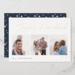 Joyous Sketch | Hanukkah Photo Collage<br><div class="desc">Send Hanukkah greetings to friends and family in chic style with our elegant photo cards. Designed to accommodate three of your favourite photos arranged side by side in a collage format, card features "joyous Hanukkah" in gold foil casual hand sketched script lettering adorned with hand drawn stars at the corner....</div>
