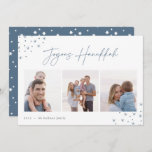 Joyous Sketch | Hanukkah Photo Collage Holiday Card<br><div class="desc">Send Hanukkah greetings to friends and family in chic style with our elegant photo cards. Designed to accommodate three of your favourite photos arranged side by side in a collage format, card features "joyous Hanukkah" in casual hand sketched script lettering adorned with hand drawn stars at the corners. Personalise with...</div>