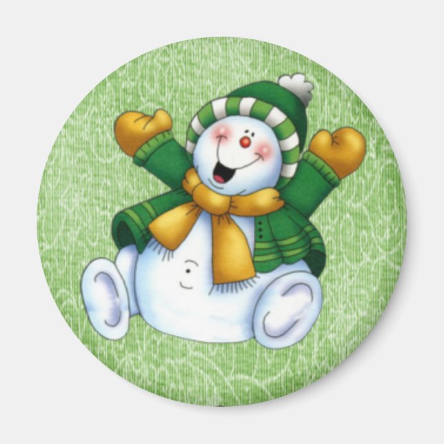 Joyous Snowman Round Magnet (Front)