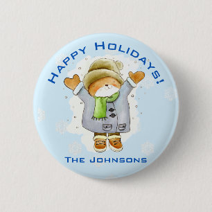 Joyous Winter Cat 6 Cm Round Badge