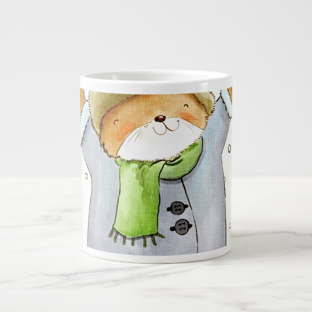 Joyous Winter Cat Large Coffee Mug (Front)