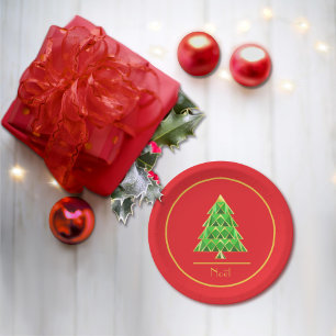 Joyoux Noel Red and Green Round Paper Plate
