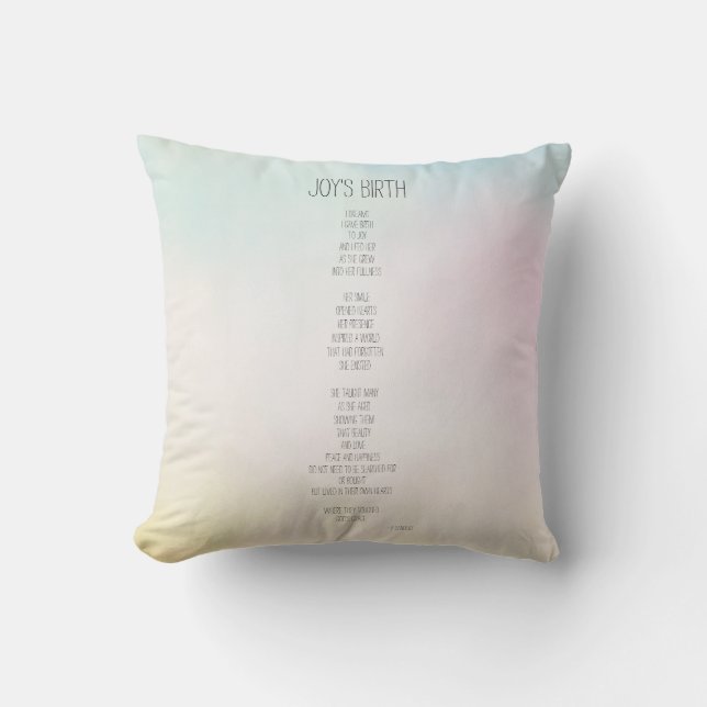 Joy's Birth Inspirational Poem Cushion (Front)