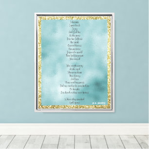 Joy's Birth Poem Mint Gold Glitter Canvas Print