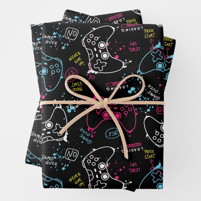 Joystick Controller Gaming Wrapping Paper Sheet (In situ)
