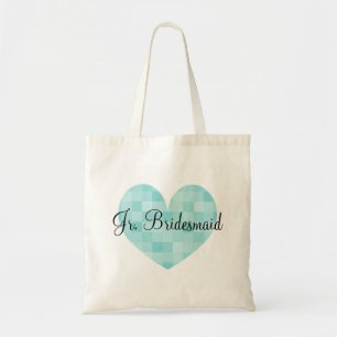 Jr Bridesmaid turquoise mosaic tile heart tote bag