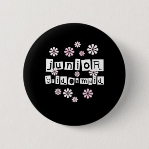 Jr. Bridesmaid White on Black 6 Cm Round Badge