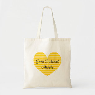 Jr Bridesmaid yellow striped heart design tote bag