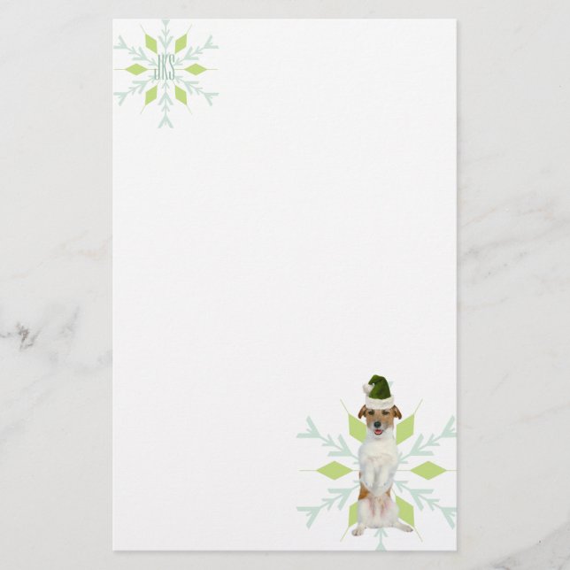 JRT Santa Dog | Green Christmas | Monogram Stationery (Front)