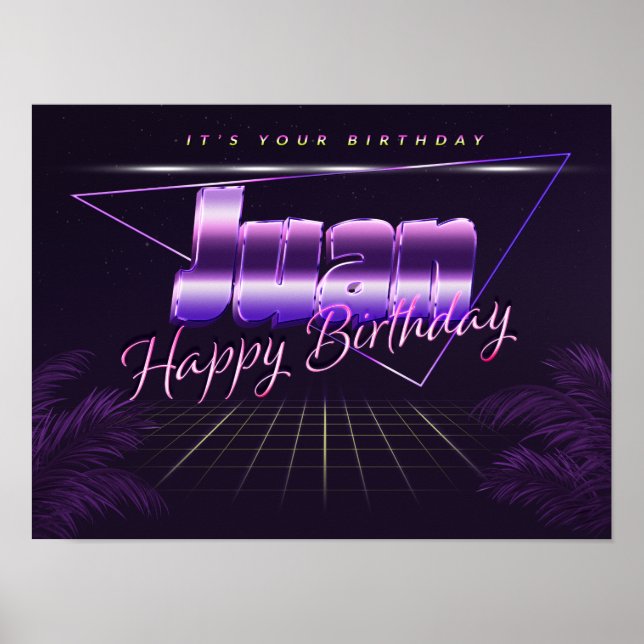 Juan Name Vorname lila retro Poster Geburtstag (Front)