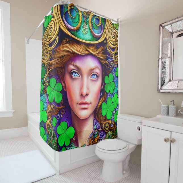 Jubilant Scarlet Woman St. Patrick's Day Artwork Shower Curtain (In Situ)