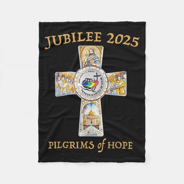 Jubilee 2025 Catholic Christian Lgrims Cross Jesus Fleece Blanket (Front)