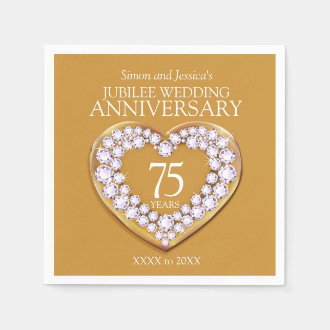 Jubilee 75th wedding anniversary heart custom name napkin (Front)