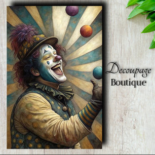 Jubitant Circus Clown Decoupage  Tissue Paper